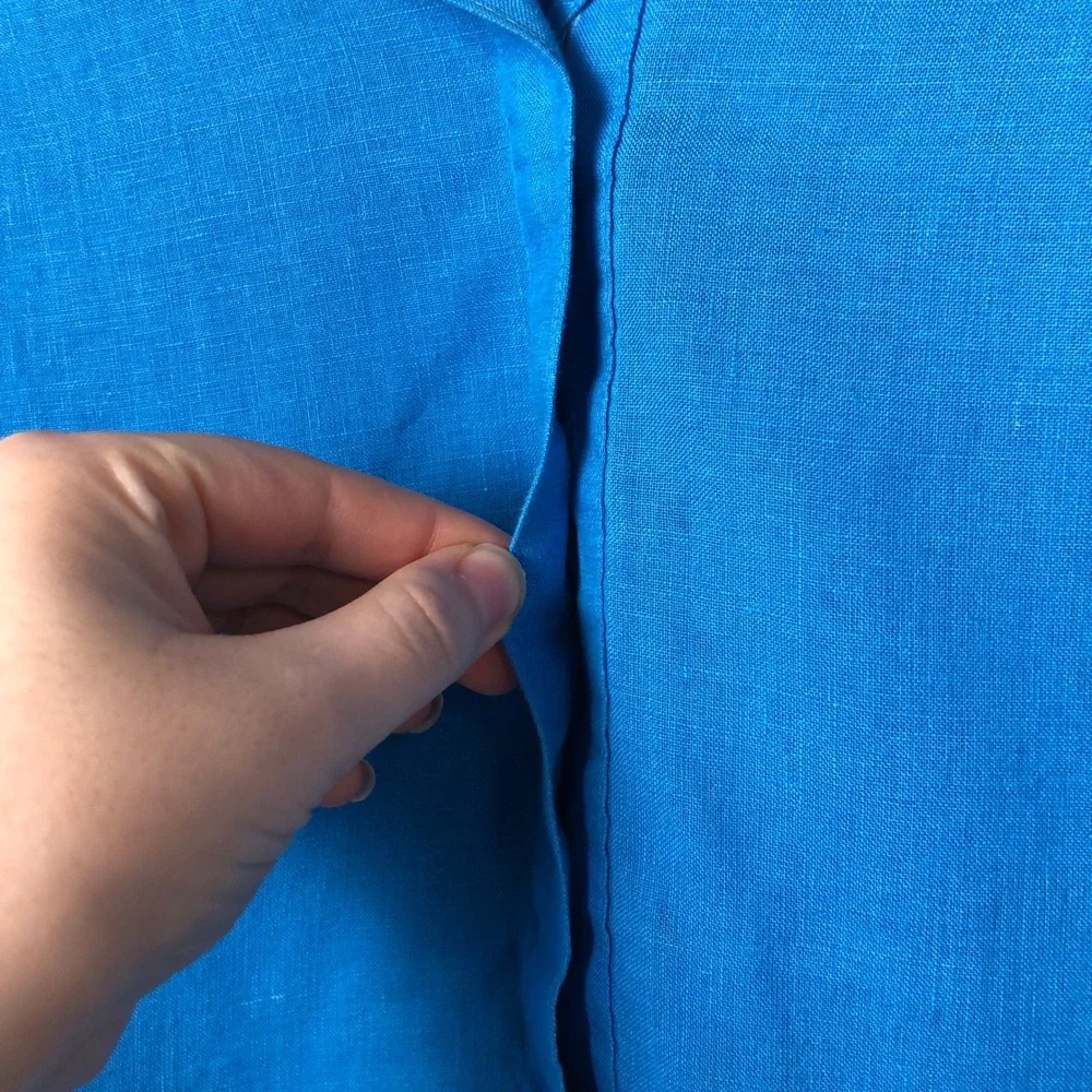 Chico's Womens 100% Linen Button Back‎ Popover Top Size 8 Blue Vacation Resort